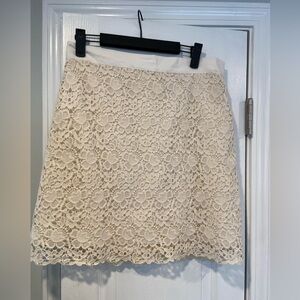 Loft Cream Cotton Ribbon Waist Floral Lace Mini Skirt Zip Lined Size 6